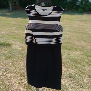 Covington Monochrome Striped Popover Dress Black & White Size 16